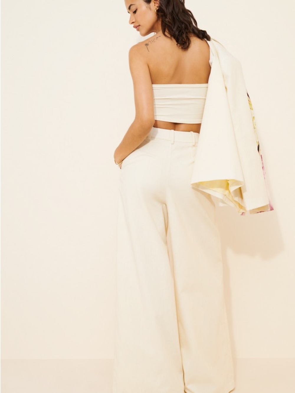 Wide Leg Floral Print Pants in Cream and Pink - Picture 7 of 7